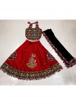 Art Silk Red Navratri Wear Kutchi Work Readymade Kids Lehenga Choli